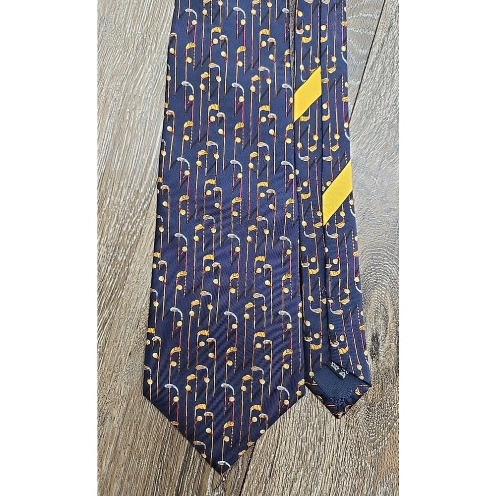 Salvatore Ferragamo Made in Italy Neck Tie Navy Golf Club Print 100% Silk
